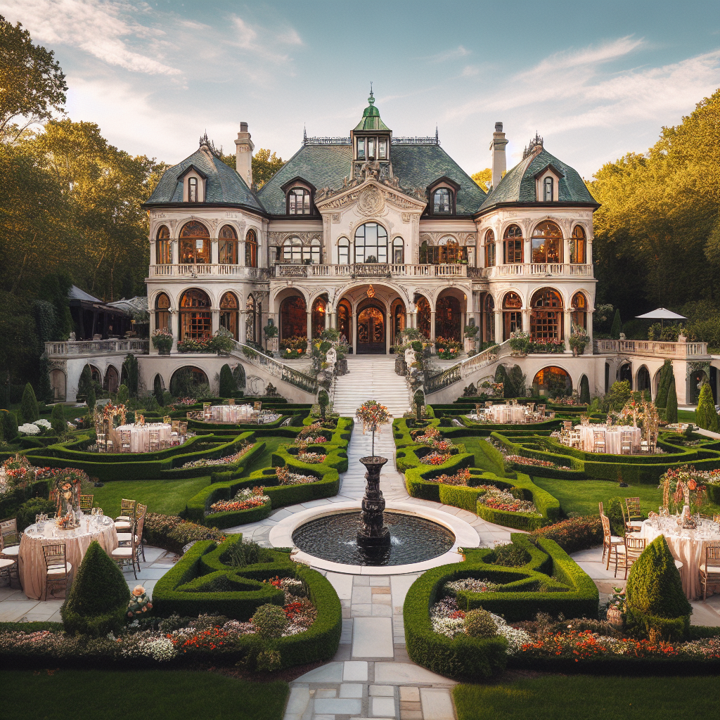 A picturesque wedding venue in New Jersey with stunning architecture and lush gardens.